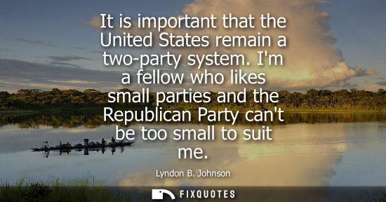 Small: It is important that the United States remain a two-party system. Im a fellow who likes small parties a