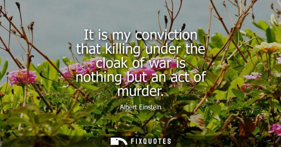 Small: Albert Einstein - It is my conviction that killing under the cloak of war is nothing but an act of murder