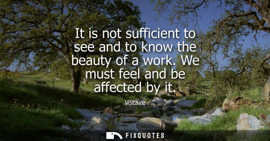 Small: It is not sufficient to see and to know the beauty of a work. We must feel and be affected by it - Voltaire