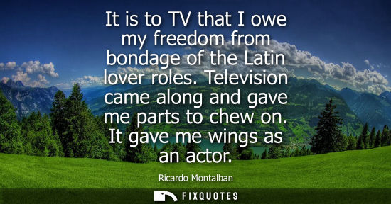 Small: It is to TV that I owe my freedom from bondage of the Latin lover roles. Television came along and gave