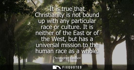 Small: It is true that Christianity is not bound up with any particular race or culture. It is neither of the 