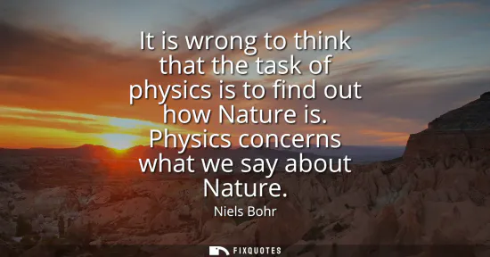 Small: It is wrong to think that the task of physics is to find out how Nature is. Physics concerns what we say about