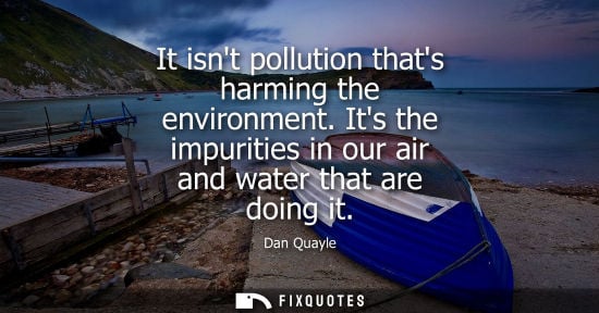 Small: It isnt pollution thats harming the environment. Its the impurities in our air and water that are doing it