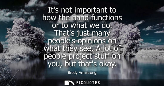 Small: Brody Armstrong: Its not important to how the band functions or to what we do. Thats just many peoples opinion