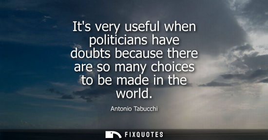 Small: Its very useful when politicians have doubts because there are so many choices to be made in the world