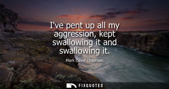 Small: Ive pent up all my aggression, kept swallowing it and swallowing it - Mark David Chapman