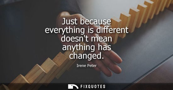 Small: Just because everything is different doesnt mean anything has changed - Irene Peter