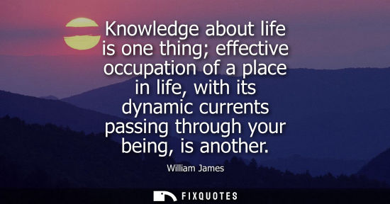 Small: Knowledge about life is one thing effective occupation of a place in life, with its dynamic currents pa
