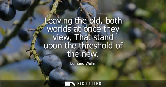 Small: Leaving the old, both worlds at once they view, That stand upon the threshold of the new