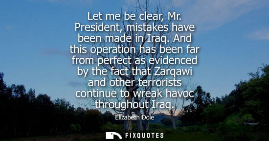 Small: Let me be clear, Mr. President, mistakes have been made in Iraq. And this operation has been far from p