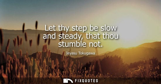 Small: Let thy step be slow and steady, that thou stumble not - Ieyasu Tokugawa