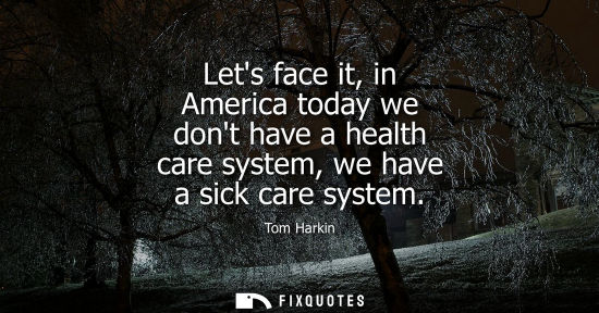 Small: Lets face it, in America today we dont have a health care system, we have a sick care system