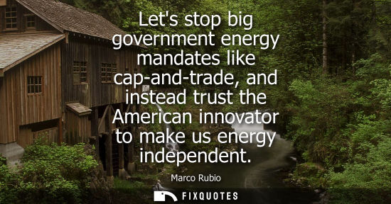 Small: Lets stop big government energy mandates like cap-and-trade, and instead trust the American innovator t