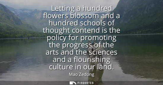 Small: Letting a hundred flowers blossom and a hundred schools of thought contend is the policy for promoting the pro