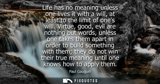 Small: Life has no meaning unless one lives it with a will, at least to the limit of ones will. Virtue, good, 