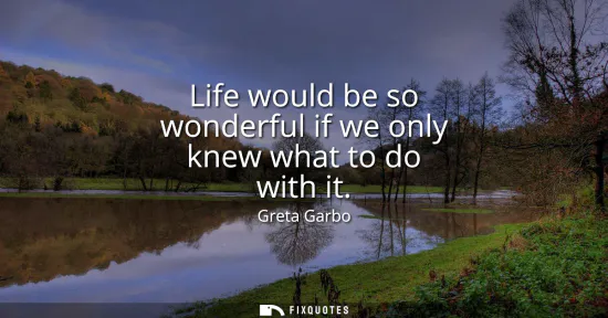 Small: Life would be so wonderful if we only knew what to do with it