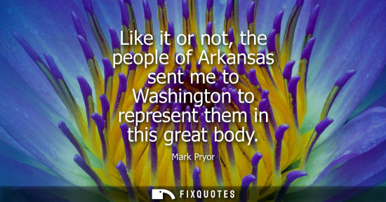 Small: Like it or not, the people of Arkansas sent me to Washington to represent them in this great body