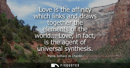 Small: Love is the affinity which links and draws together the elements of the world... Love, in fact, is the 