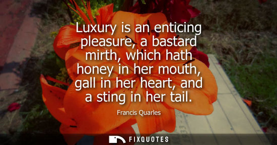 Small: Luxury is an enticing pleasure, a bastard mirth, which hath honey in her mouth, gall in her heart, and 