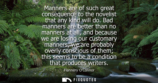 Small: Manners are of such great consequence to the novelist that any kind will do. Bad manners are better tha