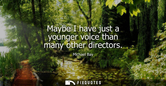 Small: Michael Bay: Maybe I have just a younger voice than many other directors