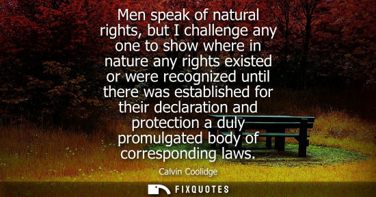 Small: Men speak of natural rights, but I challenge any one to show where in nature any rights existed or were