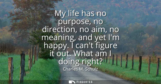 Small: My life has no purpose, no direction, no aim, no meaning, and yet Im happy. I cant figure it out. What am I do