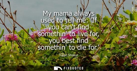 Small: My mama always used to tell me: If you cant find somethin to live for, you best find somethin to die fo