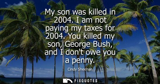 Small: My son was killed in 2004. I am not paying my taxes for 2004. You killed my son, George Bush, and I don