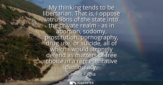 Small: My thinking tends to be libertarian. That is, I oppose intrusions of the state into the private realm - as in 
