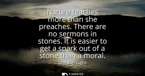 Small: Nature teaches more than she preaches. There are no sermons in stones. It is easier to get a spark out of a st