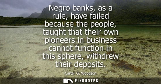Small: Negro banks, as a rule, have failed because the people, taught that their own pioneers in business cann
