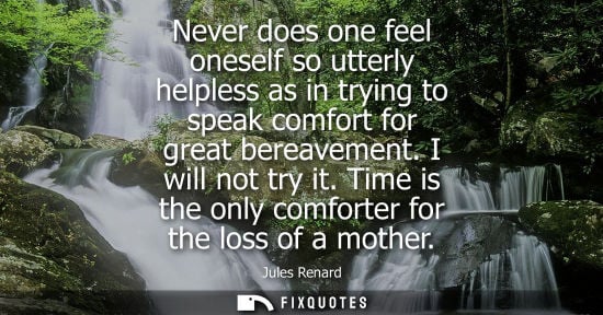 Small: Never does one feel oneself so utterly helpless as in trying to speak comfort for great bereavement. I 