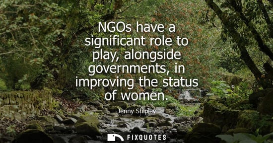 Small: Jenny Shipley: NGOs have a significant role to play, alongside governments, in improving the status of women