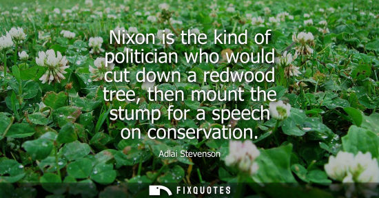 Small: Nixon is the kind of politician who would cut down a redwood tree, then mount the stump for a speech on