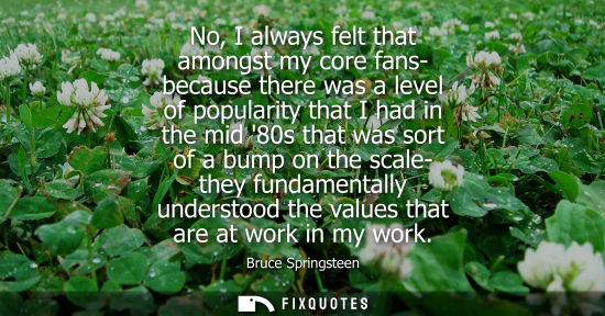Small: No, I always felt that amongst my core fans- because there was a level of popularity that I had in the 