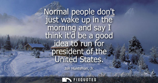 Small: Jon Huntsman, Jr.: Normal people dont just wake up in the morning and say I think itd be a good idea to run fo