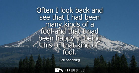 Small: Often I look back and see that I had been many kinds of a fool-and that I had been happy in being this 