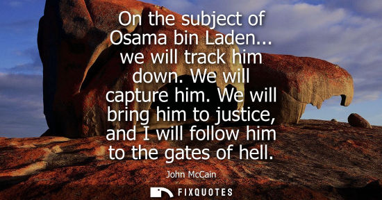 Small: On the subject of Osama bin Laden... we will track him down. We will capture him. We will bring him to 