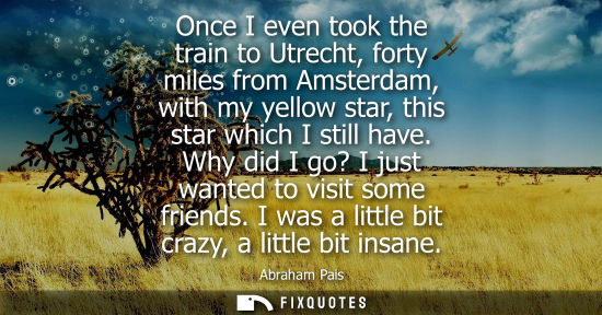 Small: Once I even took the train to Utrecht, forty miles from Amsterdam, with my yellow star, this star which I stil