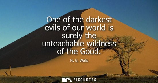 Small: One of the darkest evils of our world is surely the unteachable wildness of the Good - H.G. Wells