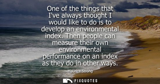 Small: One of the things that Ive always thought I would like to do is to develop an environmental index.
