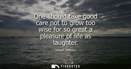 Small: One should take good care not to grow too wise for so great a pleasure of life as laughter