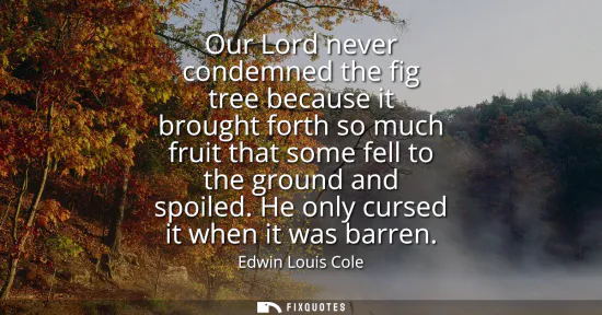 Small: Our Lord never condemned the fig tree because it brought forth so much fruit that some fell to the ground and 
