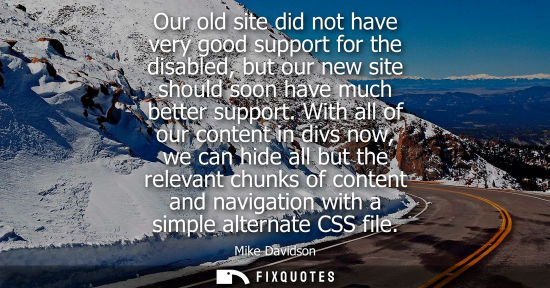 Small: Our old site did not have very good support for the disabled, but our new site should soon have much be