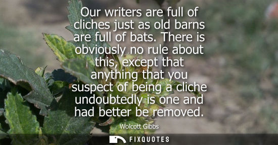 Small: Our writers are full of cliches just as old barns are full of bats. There is obviously no rule about th