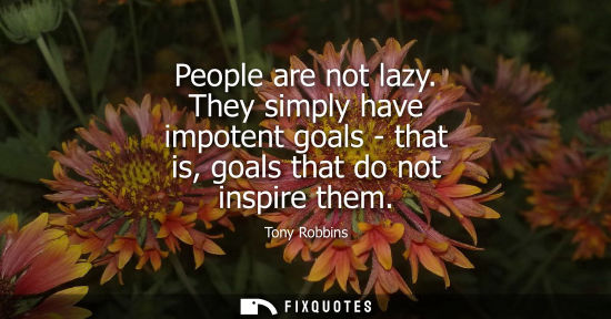 Small: People are not lazy. They simply have impotent goals - that is, goals that do not inspire them