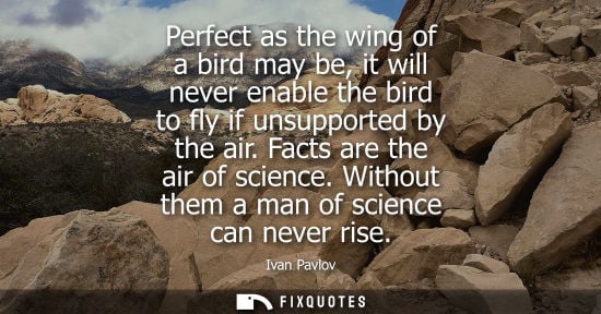 Small: Perfect as the wing of a bird may be, it will never enable the bird to fly if unsupported by the air. Facts ar