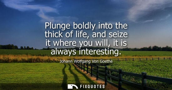 Small: Johann Wolfgang Von Goethe - Plunge boldly into the thick of life, and seize it where you will, it is always i
