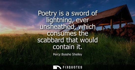 Small: Poetry is a sword of lightning, ever unsheathed, which consumes the scabbard that would contain it